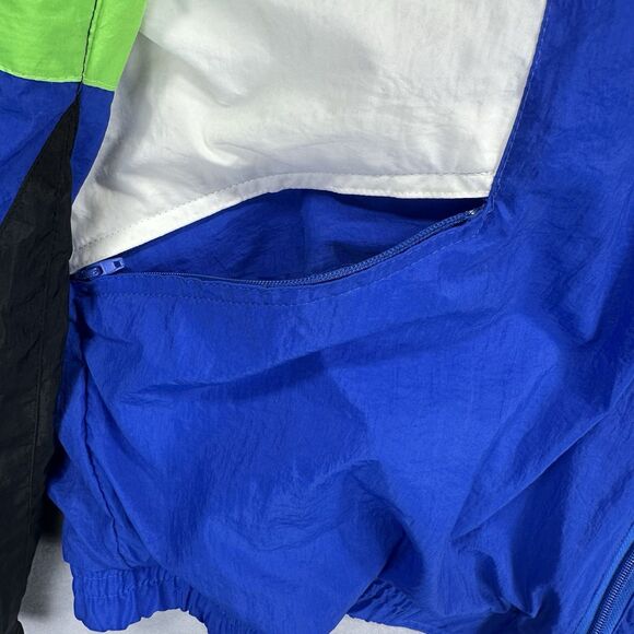 Vintage Spalding Jacket Mens Large Neon Blue Black White Windbreaker 90s Nylon - Picture 10 of 13